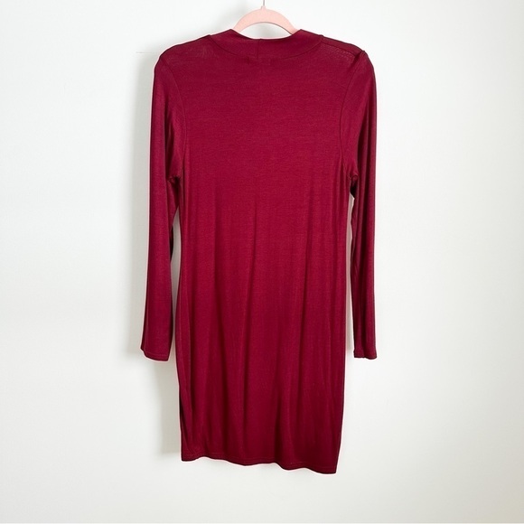 NWOT Boohoo Burgundy Wine Long sleeve mock neck bodycon mini dress Crimson Small - Picture 4 of 7